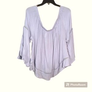 Xhilaration Size 2X Gray Crinkled Gauzy Off-The-Shoulder Ruffled Blouse Bohemian